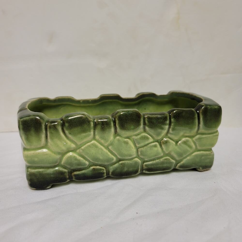 Vintage Stone embossed Oblong 7" Green planter - Picture 1 of 7